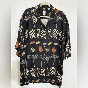 Bumka vives 100% silk Hawaiian shirt printed black XXL